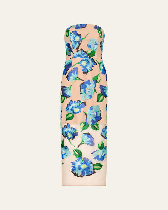 Pictorial Poppy Embroidered Midi Dress